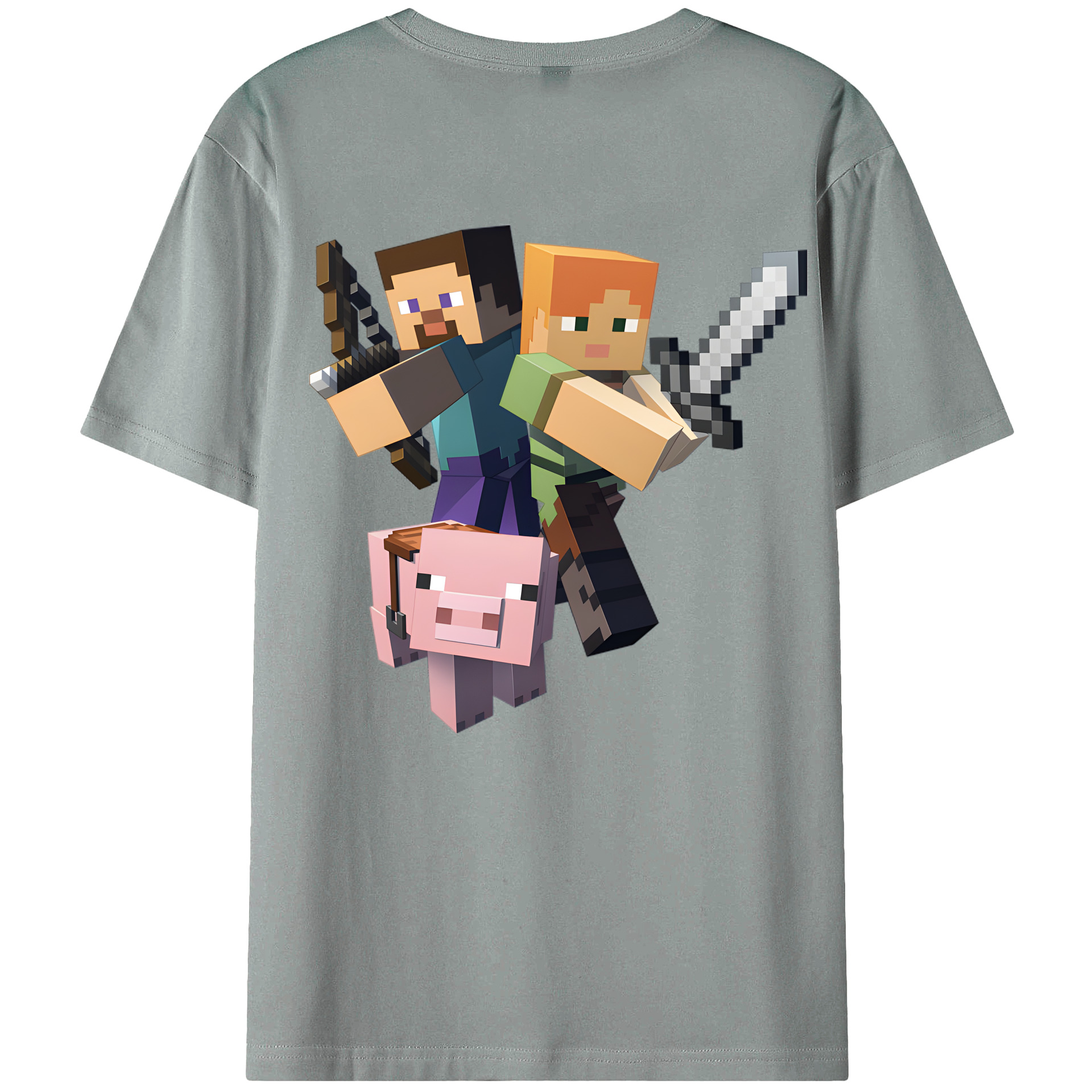 （画像用） マインクラフト ブロックの世界 Minecraft MC Block world 綿100％ メンズ半袖Tシャツ（バックプリント） 通気性